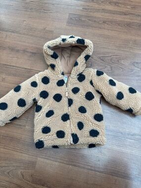 Toddler Sherpa Hoodie with Black Polka Dots - 18 months